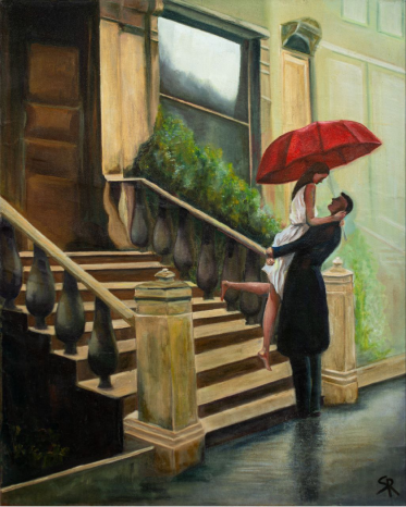 Under red umbrella